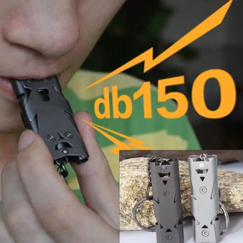 Silbato de acero inoxidable para supervivencia al aire libre, herramienta de viaje de rescate, senderismo y acampada, 150db