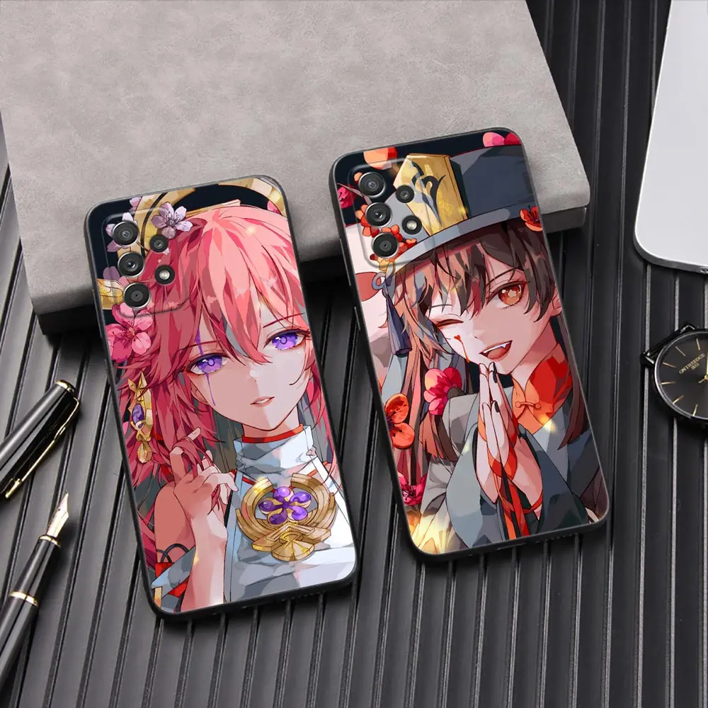 Funda de teléfono de Anime Genshin Impact Flower Galaxy A53, fundas negras para Samsung A54, A52, A52S, A51, A71, A73, A72, A41, A42, A91, A32, A33