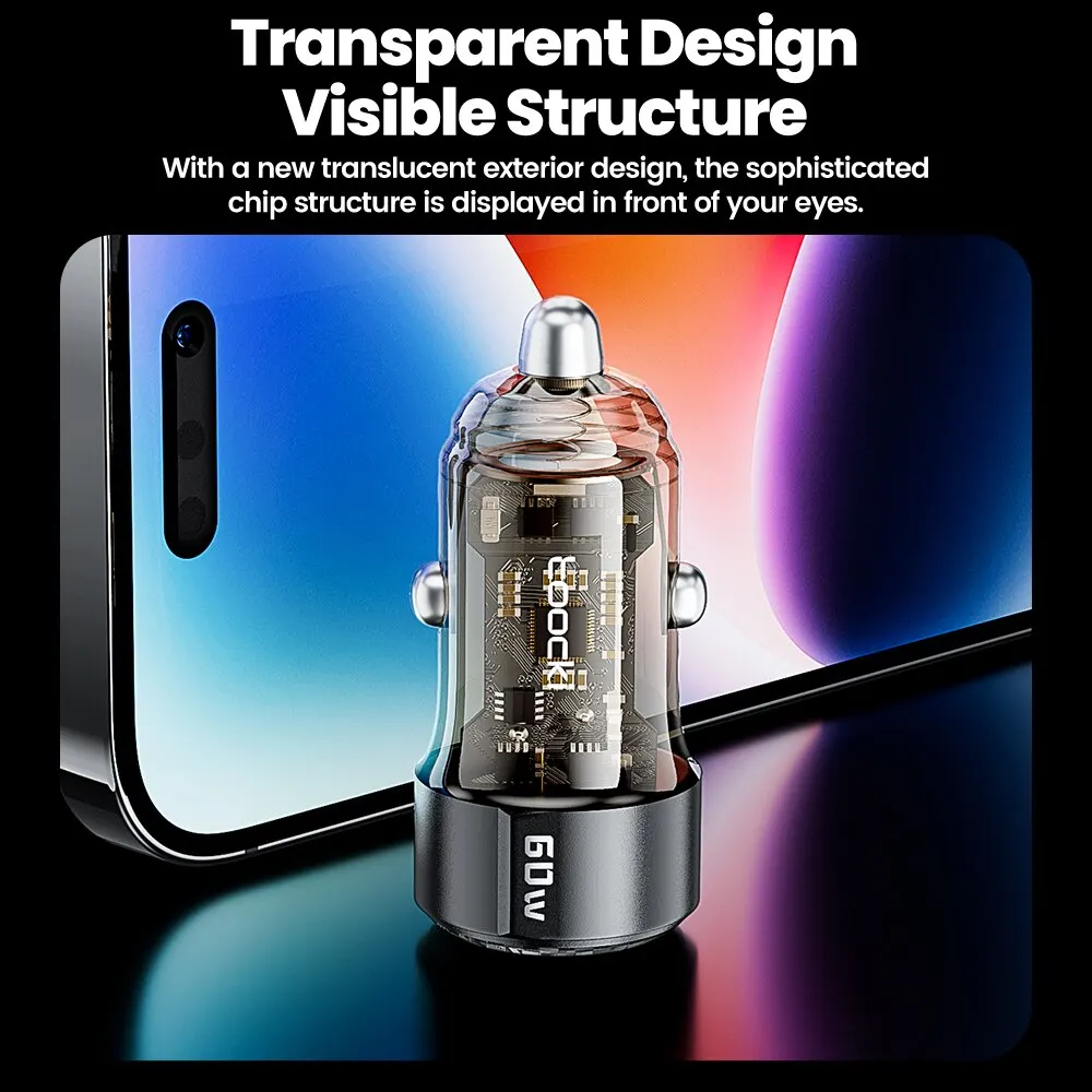 Toocki 60W cargador de coche 30W carga rápida funda transparente PD 27W para iPhone 15 14 13 12 Xiaomi Poco Samsung carga rápida - imagen 5
