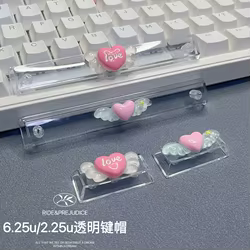 Teclas personalizadas con alas de amor, teclas espaciales transparentes, entrada 6.25U 2.25U, perfil de cereza, teclas decorativas, Teclado mecánico