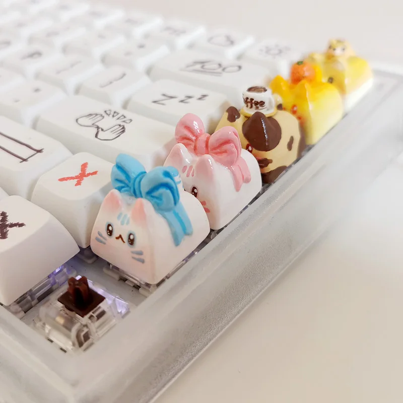 Teclas de arcilla personalizadas, teclas ESC opacas con lazo rosa lindo, Gato Shiba Inu, teclas de teclado mecánico moldeado por inyección de dos colores - imagen 5