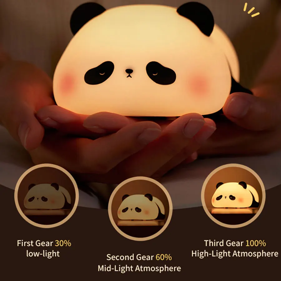 Luz LED nocturna recargable por USB, lámpara de silicona con Panda de dibujos animados, función de sincronización, decoración de mesita de noche para escritorio, regalo de luz nocturna para niños - imagen 2
