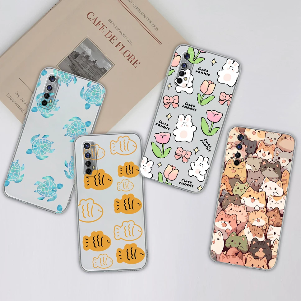 Para Realme 7 Pro 7i funda de teléfono encantador viñetas de animales suave delgada TPU cubierta de silicona transparente para Realme7 carcasa ligera Capa