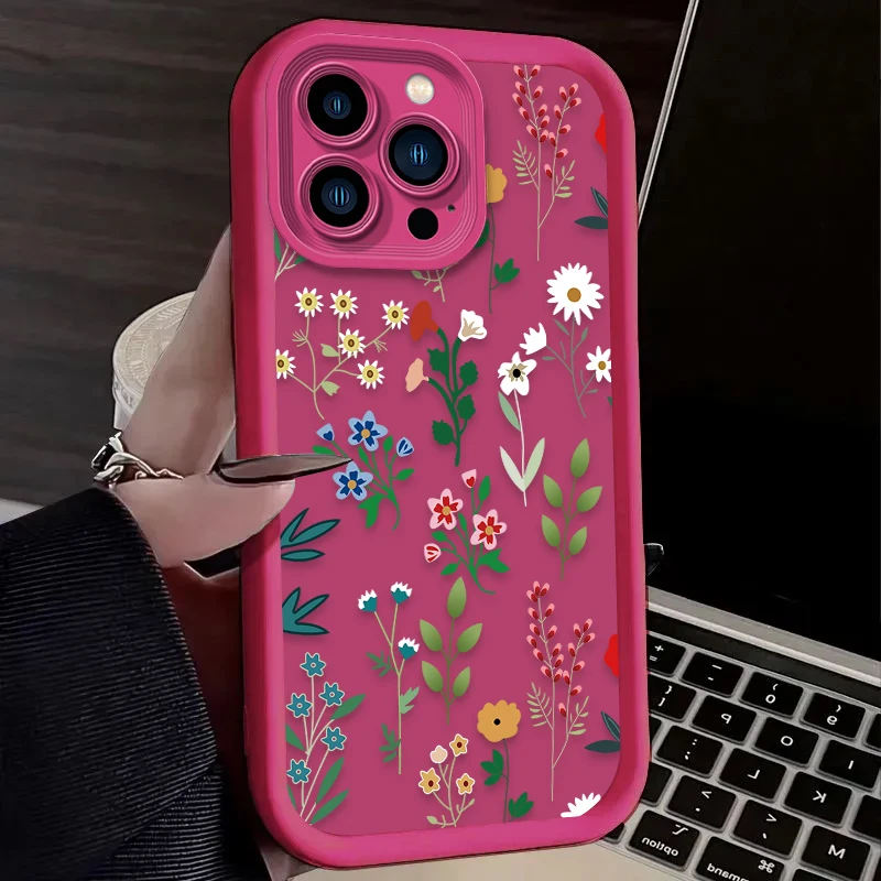 Colorful Flowers Grass Phone Case For iPhone 17 Air 16 16E 15 14 13 12 11 Pro Max X XS X S Max XR SE 2020 SE4 7 8 Silicone Cover - imagen 5