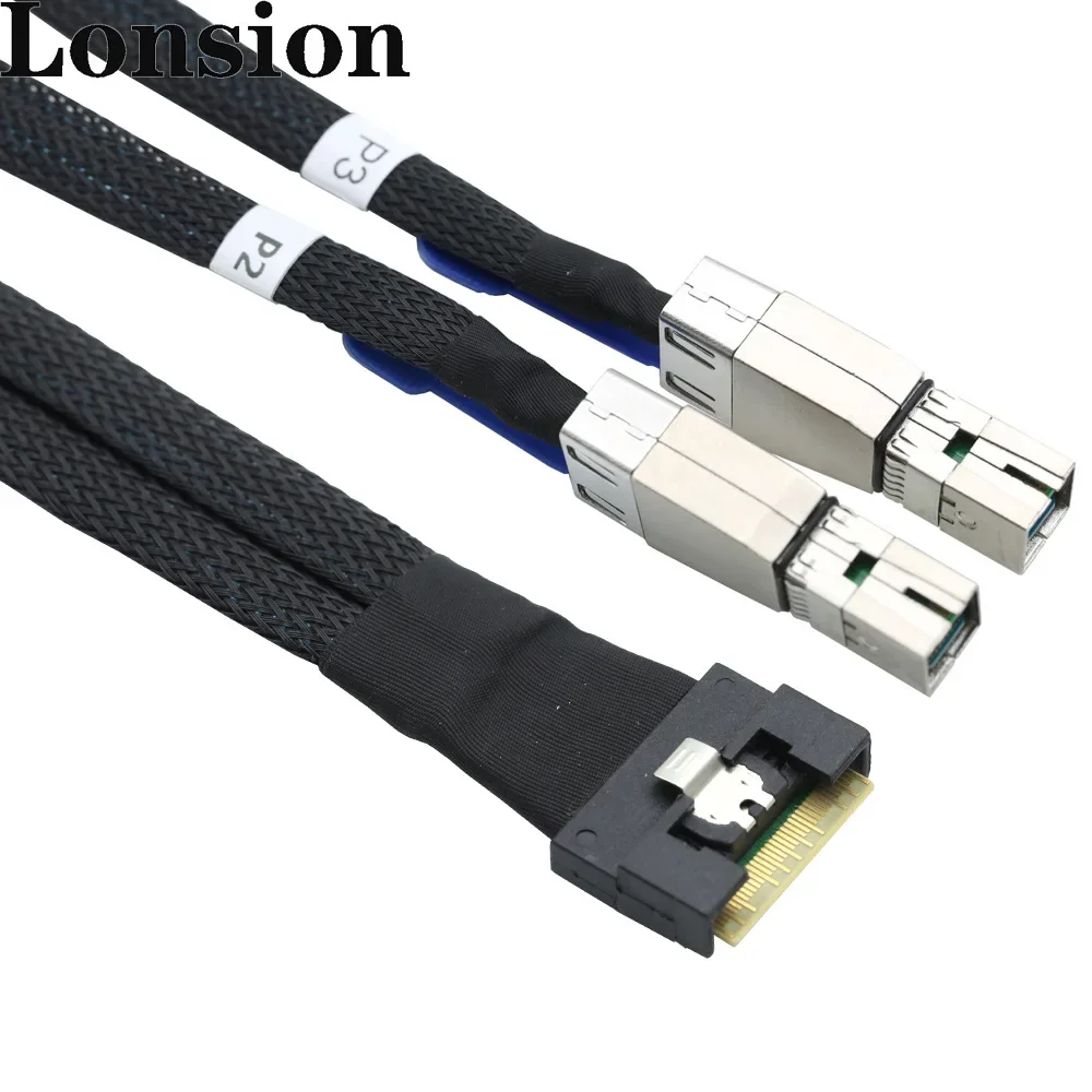 Cable adaptador PCIe Slimline SFF-8654 8I a 2 SAS HD 8644 para paquete de cableado interno de servidor con conector en ángulo de cobertura total - imagen 2