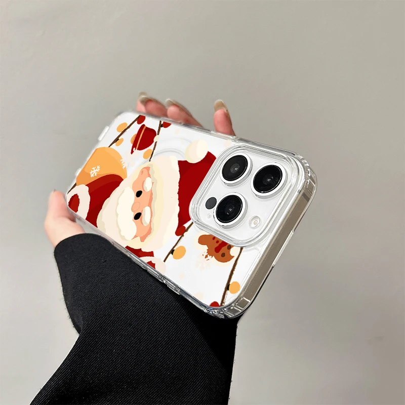 Bonita funda de carga inalámbrica de Papá Noel para iPhone 17 Air 16 E 15 14 Plus 13 12 Mini 11 Pro Max cubierta de borde de silicona transparente - imagen 2
