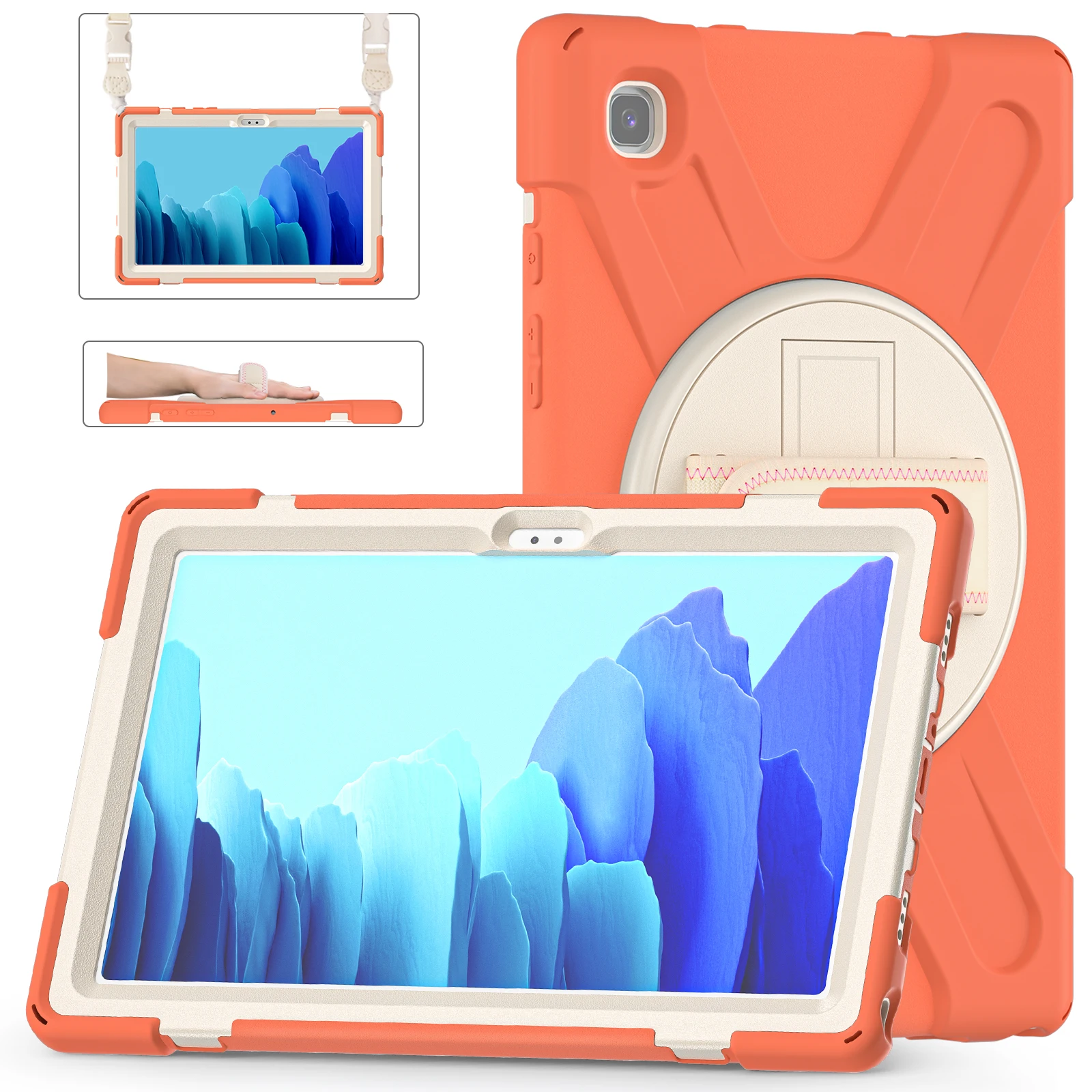 Funda resistente para Samsung Galaxy Tab A7 10,4 2022 2020 SM-T509 T500 T505 T507 360 cubierta con soporte giratorio con correa para mano y hombro