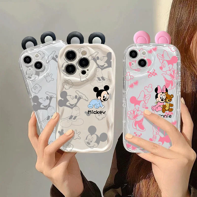 Funda de teléfono con orejas 3D de Mickey Minnie para Xiaomi Redmi Note 12 13 14 Pro Plus 5G 4G 10S 12S 11S 10 11 14C 13C 12C 13 12 A5 Y2K