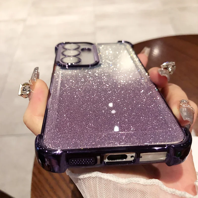 Glitter para Samsung S25 funda chapada para Galaxy S25 Ultra S24 FE S23 Plus A55 A54 A53 cubierta protectora de película de lente transparente suave - imagen 5