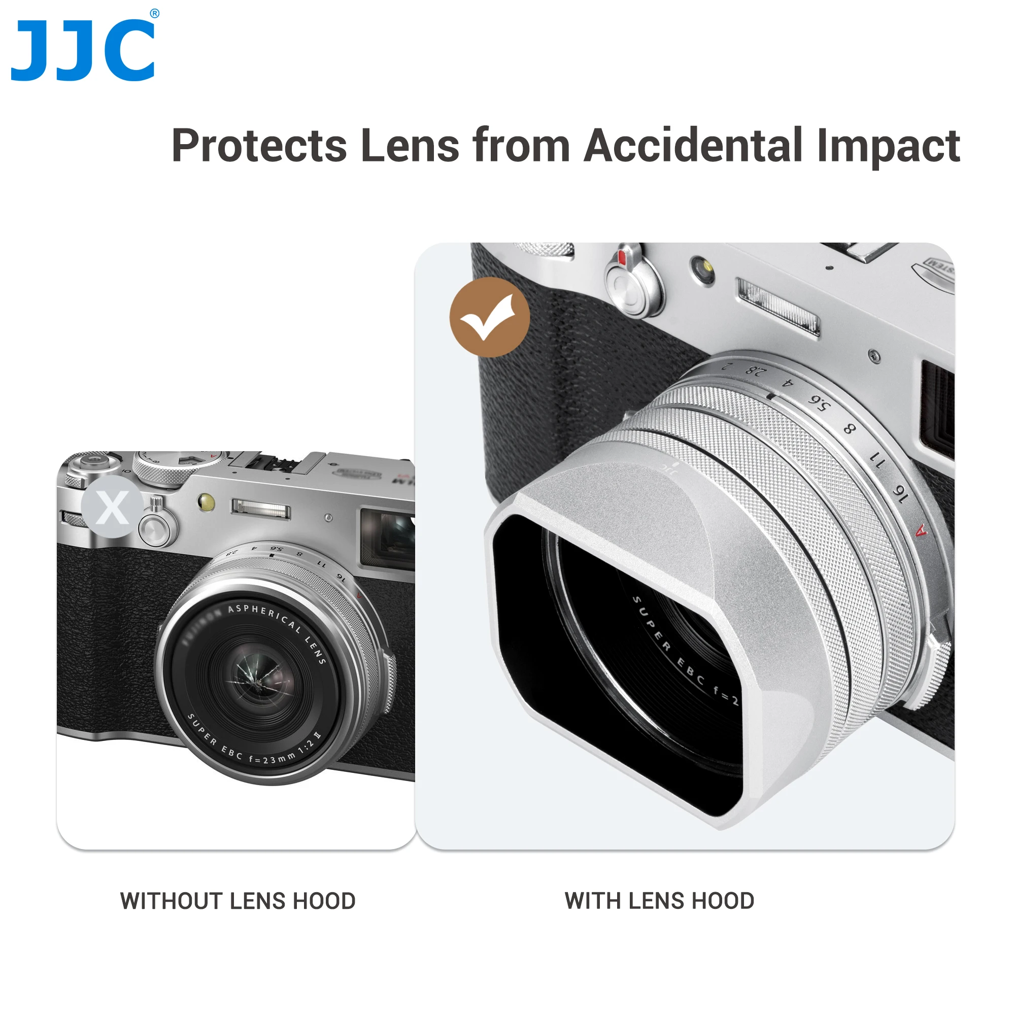 Parasol de lente de Metal cuadrado JJC para Fujifilm Fuji X100VI X100V X100F accesorios de cámara con tapa de lente Kit de anillo adaptador de 49mm plateado - imagen 5