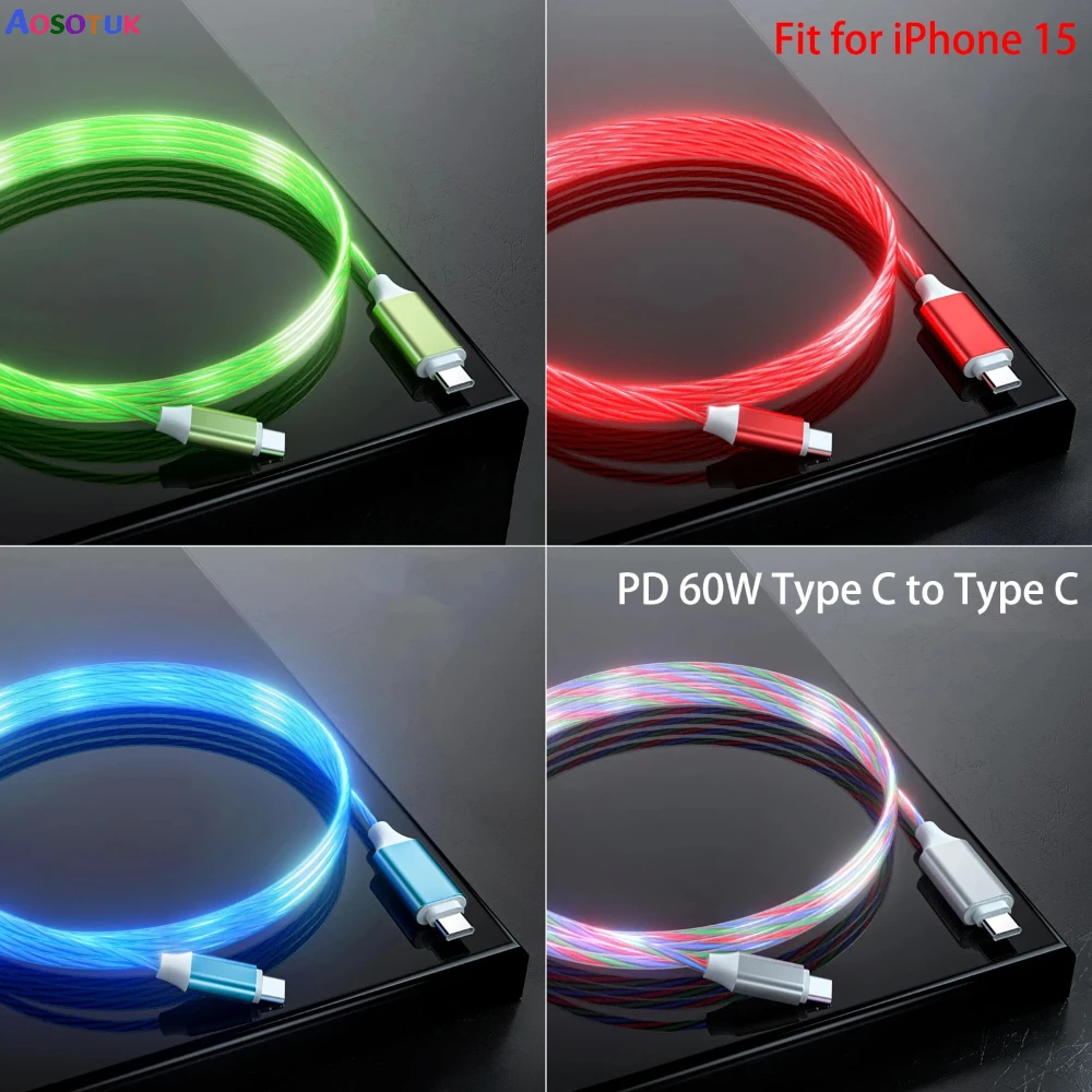 Cable LED PD 60W USB tipo C a USB C para iPhone 15 Pro Max Xiaomi Huawei Cable de datos de carga rápida Cable USB-C 1m 2m - imagen 2