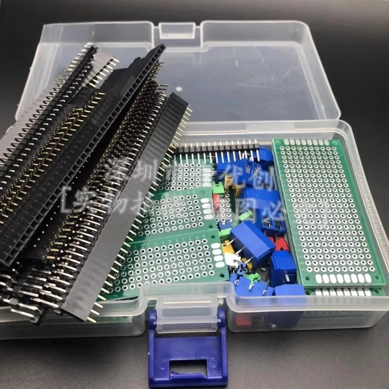 100 Uds. (30 Uds. De Panel doble + 30 Uds. De pines de una sola fila de 2,54mm + 10 Uds. KF301 + 30 Uds. De tapas de cortocircuito de 6 colores) KIT de PCB de doble Panel