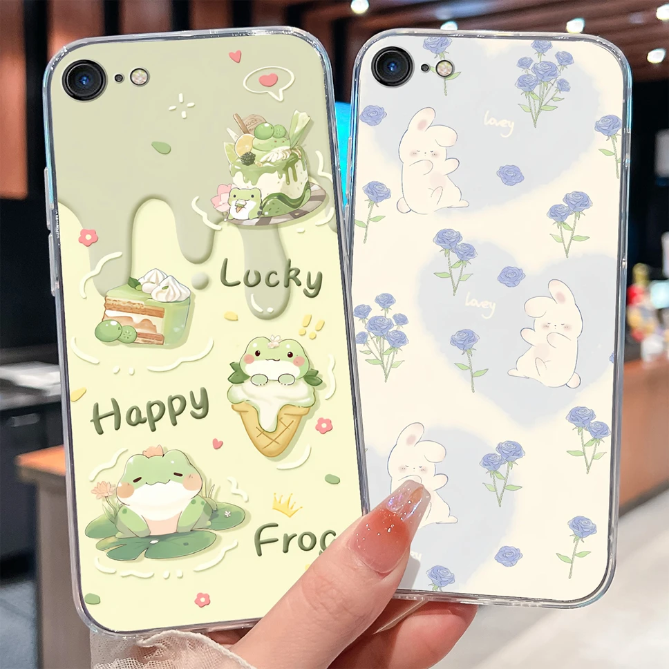 Para iPhone 7 Plus 8 Plus / iPhone SE 2020 2022 funda de teléfono encantador conejo de dibujos animados suave TPU transparente silicona parachoques ligero