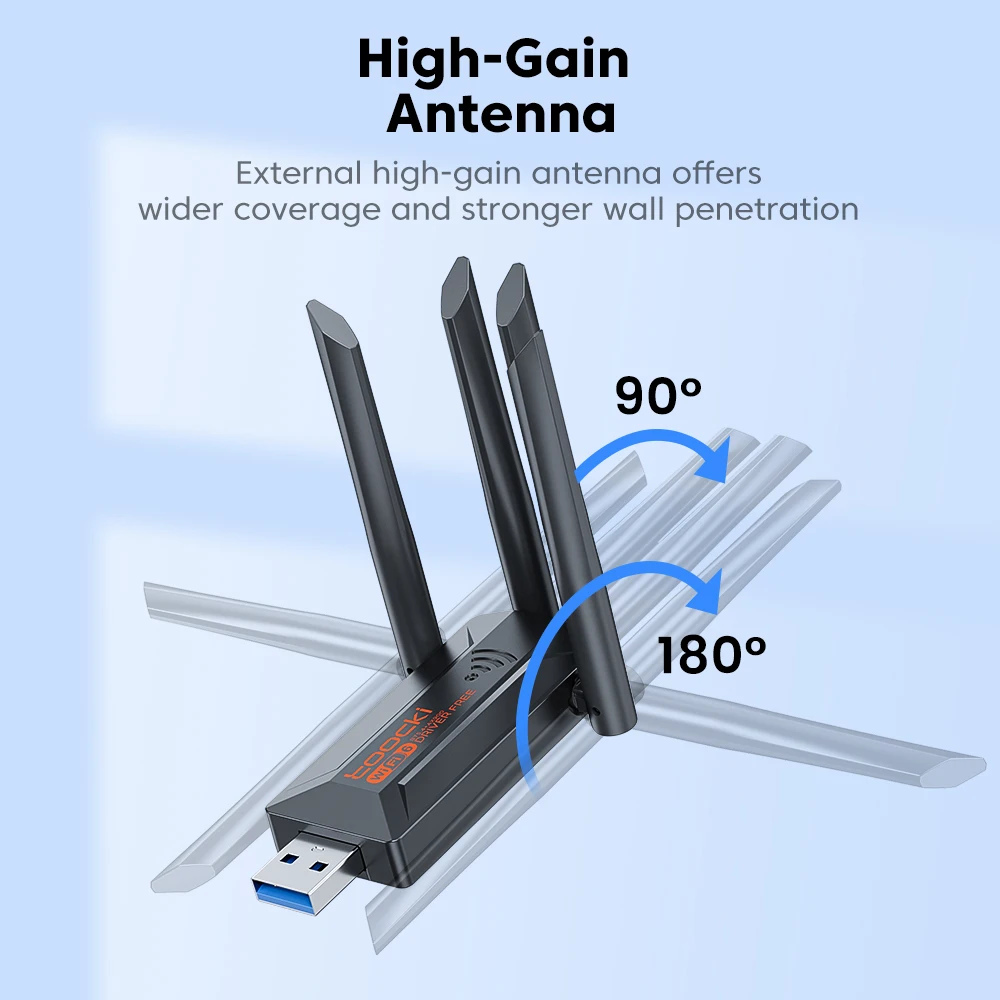 Toocki-Adaptador USB WiFi, Bluetooth 5,4, banda Dual 2,4G + 5Ghz, WiFi 6, Dongle, 4 antenas, receptor de tarjeta inalámbrico para PC de escritorio y Windows - imagen 5
