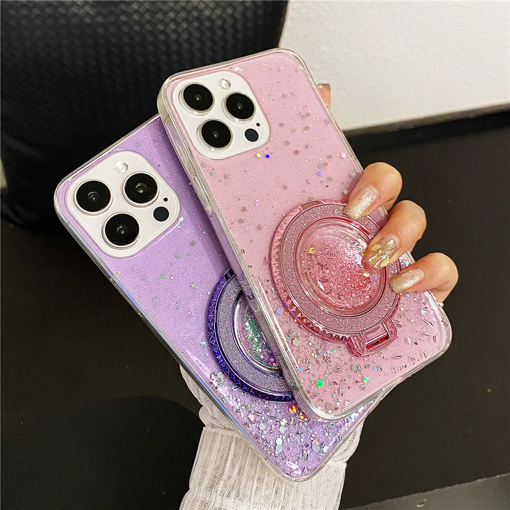 Funda de teléfono con soporte de arena movediza para Huawei P50 Pro P40 Lite P20 P30 Pro Mate 20 30 Pro P Smart 2021 Nova 8 9 SE, funda con soporte con purpurina - imagen 2