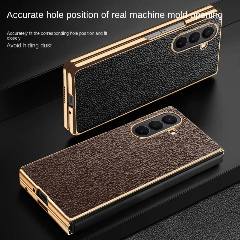 Para Samsung Galaxy Z Fold 7 funda de lujo de cuero Lichee revestimiento de piel funda protectora trasera para Samsung Z Fold7 carcasa de teléfono - imagen 4