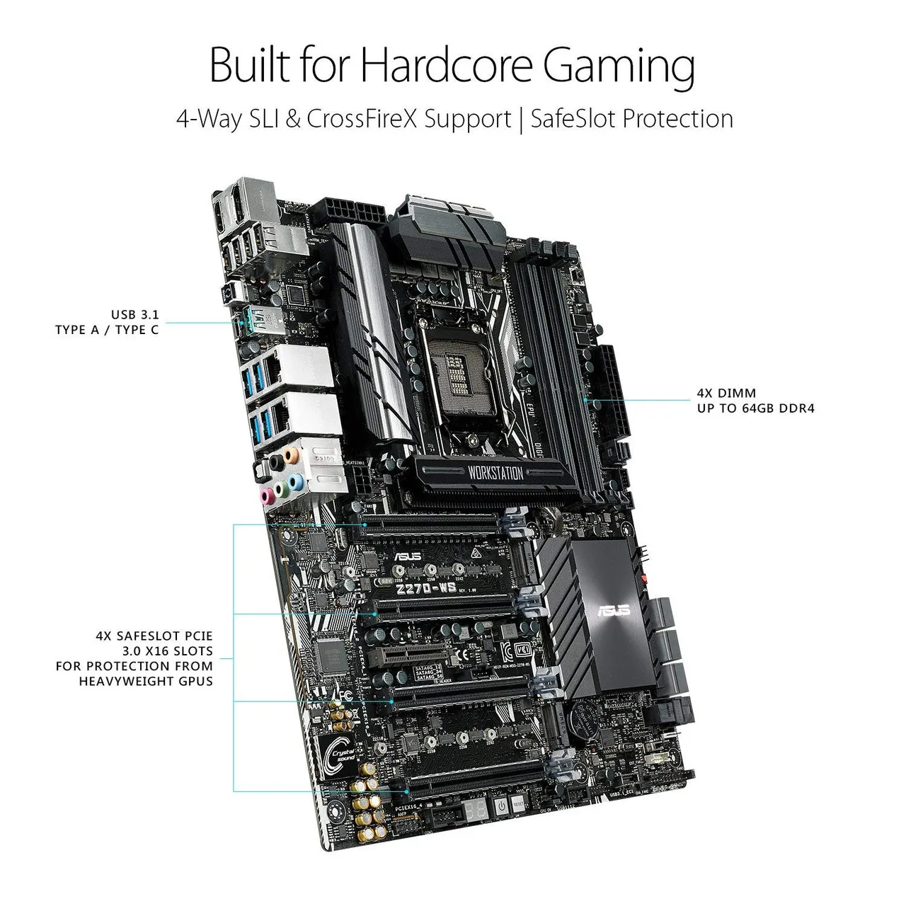 Placa base de estación de trabajo ASUS Z170-WS intel Z170 LGA 1151 DDR4 64G M.2 HDMI 2,0 ATX compatible con i3-6300 i7-6700 7400 7600 cpu - imagen 4