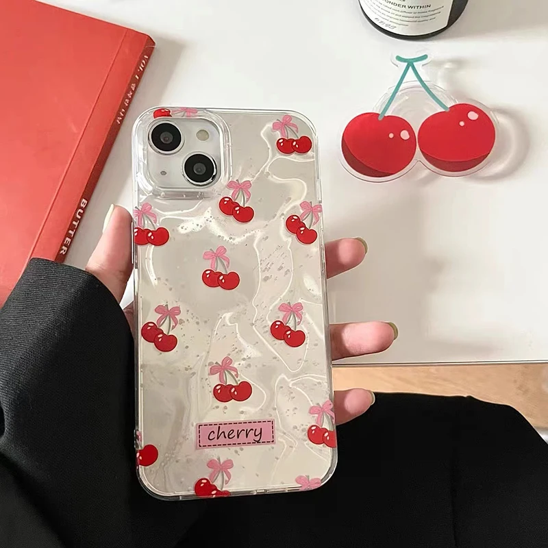 Funda con soporte de cereza con lazo para Motorola Moto EDGE 50 Fusion 60 Pro 60S 50 Ultra G15 G05 E15 G34 G45 G35 G60 G75 G84 G54 G56 G86 - imagen 2