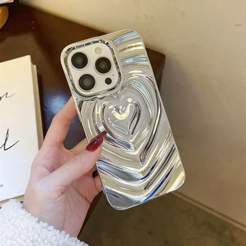 Funda Retro con pliegues 3D de corazón de amor para iPhone 13, 11, 12, 14, 15, 16, 17 Pro Max 17 Air, funda suave de lujo a prueba de golpes - imagen 2