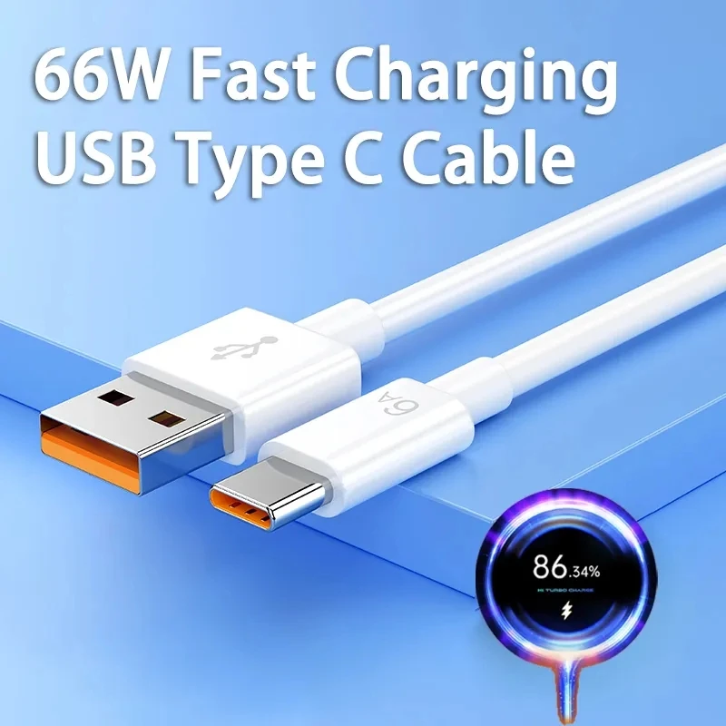 Cable USB tipo C 6A 66W para Xiaomi 13 Redmi K50 K60 POCO Huawei Mate 50 P60 Honor 80 90 Realme GT cargador súper rápido Cable USB C - imagen 2