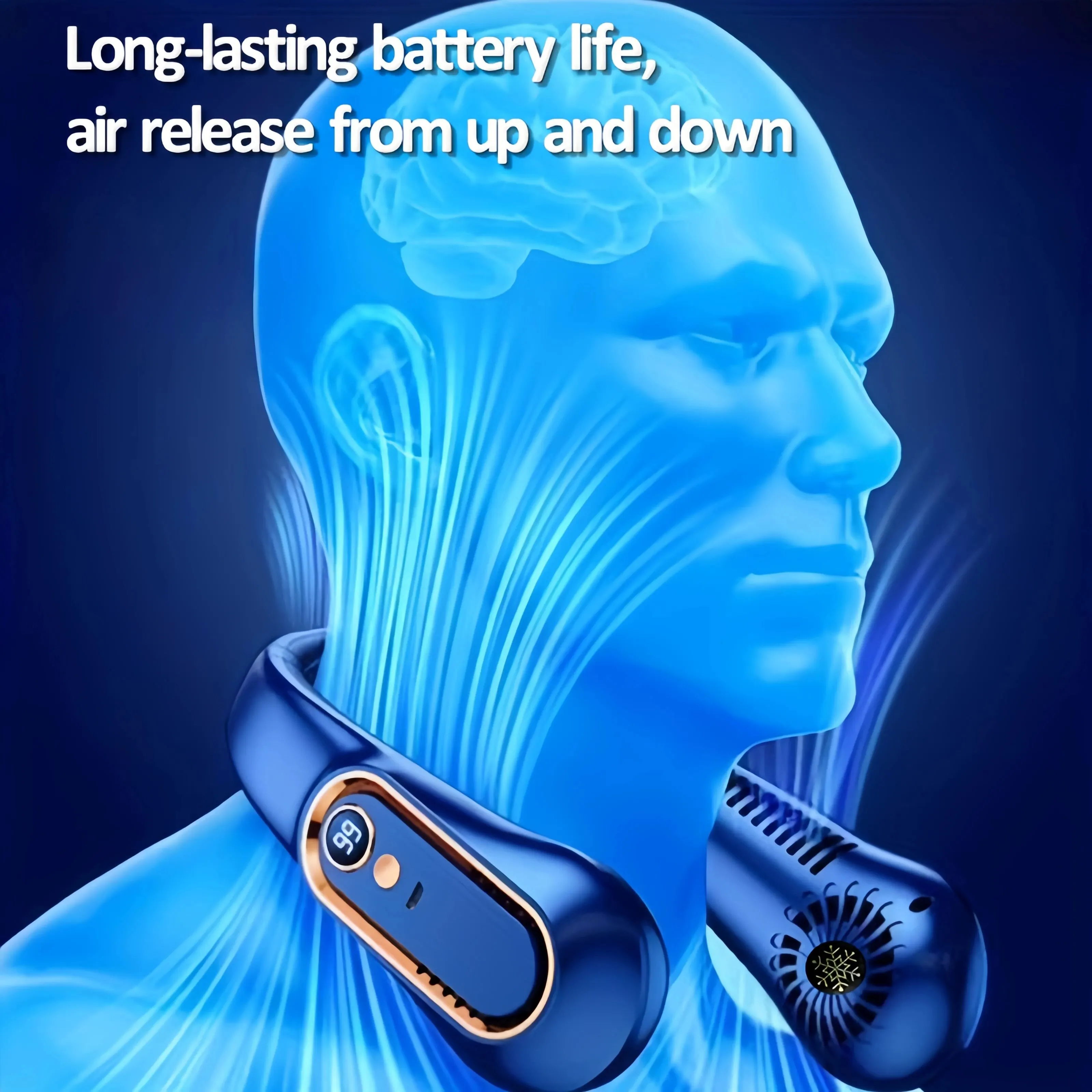 Ventilador de cuello colgante con pantalla Digital, Ventilador de potencia sin aspas, banda para el cuello, Mini enfriador de aire portátil, recargable por USB - imagen 5