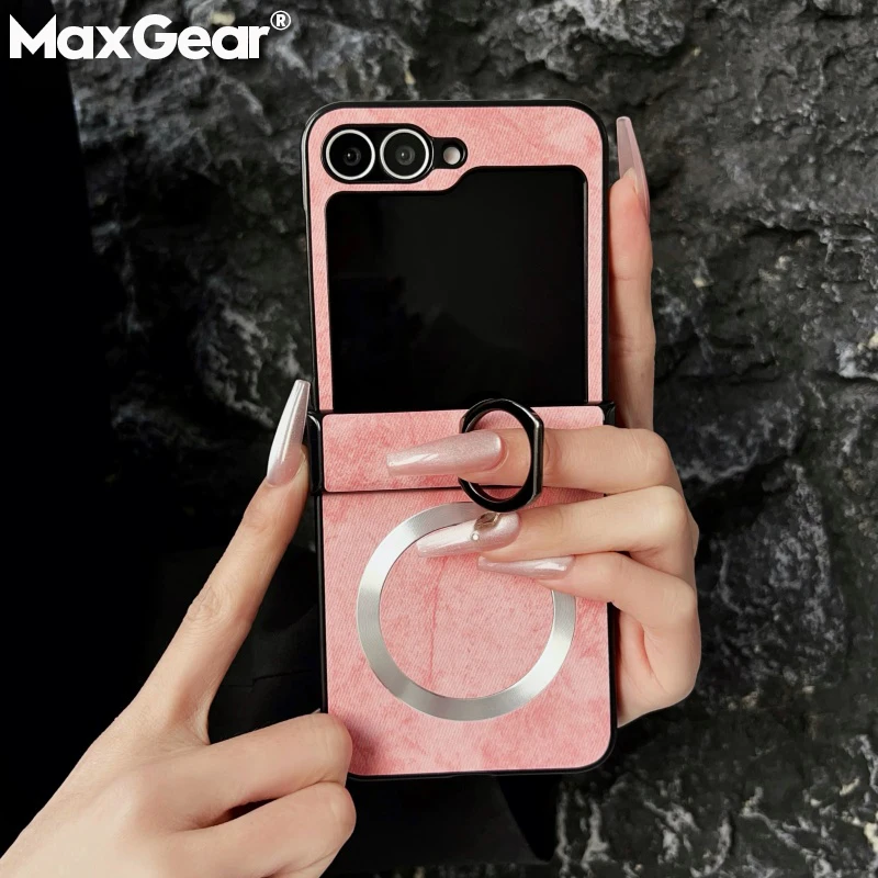 Funda plegable de lujo para Magsafe para Samsung Galaxy Z Flip 3 4 5 6, soporte de anillo giratorio, funda trasera protectora a prueba de golpes