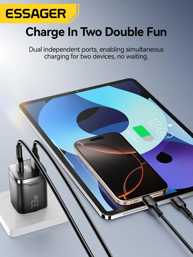 Essager Cargador GaN USB-C 33W con Pantalla Digital - Carga Rápida PD - imagen 5