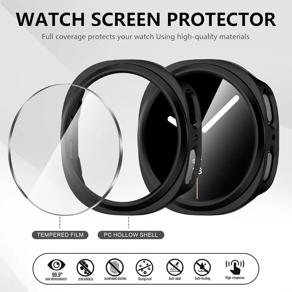 Vidrio templado + cubierta para Samsung Galaxy Watch 8 40/44mm funda + Protector de pantalla marco de parachoques duro de PC para Galaxy Watch 8 40mm 44mm - imagen 2