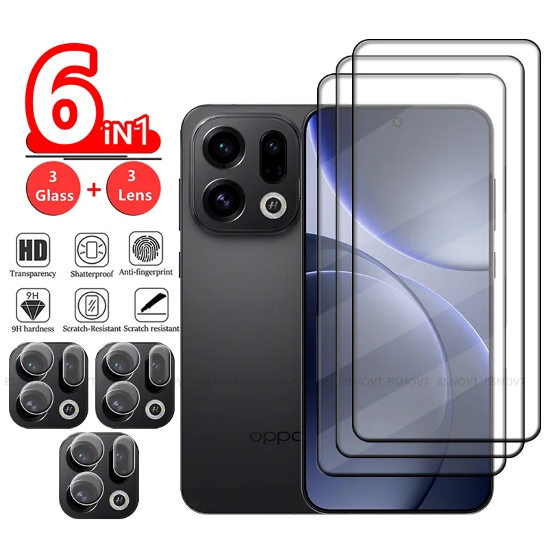 6 en 1 para OPPO Find X9 vidrio OPPO Find X9 Pro vidrio templado cubierta completa pegamento HD 9H Protector de pantalla para OPPO Find X9 lente de vidrio