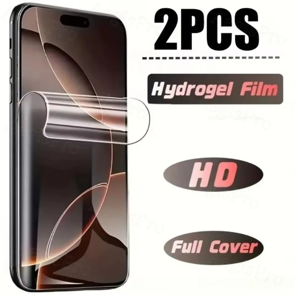 2 uds película de hidrogel frontal película de hidrogel suave para iPhone 15 16 17 Pro Max 16 15 14 Plus 13 14 15 16 Air Mini película de hidrogel transparente - imagen 2