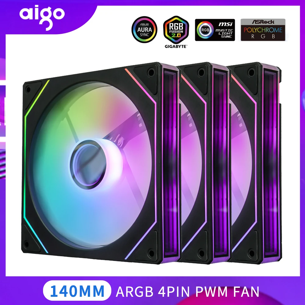 Aigo AS14 140mm Ventilador Argb Pc Case Ventiladores 4PIN PWM 5V-3PIN Cpu Enfriador de agua Gabinete Gamer Kit de refrigeración Ventiladores Rgb Ventilador - imagen 2