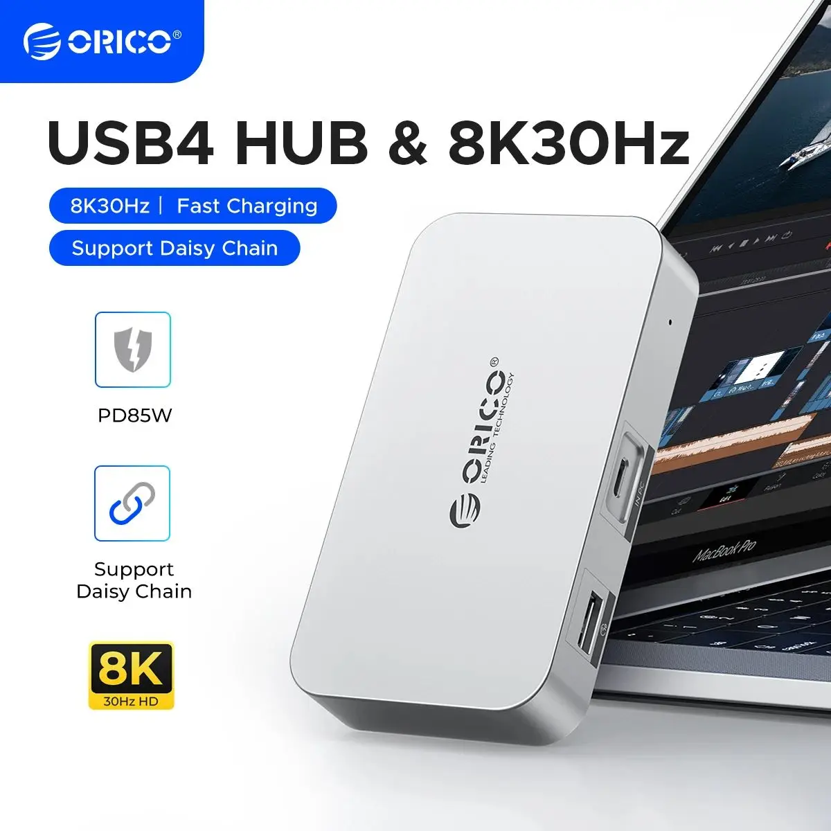ORICO USB4 HUB 40G USB C HUB PD85W 8K@30Hz 5K@60Hz 4K@60Hz Soporte de pantalla Daisy Chain Expand para MacBook Pro Mac OS Windows