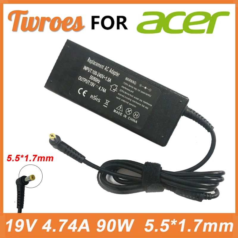 Cargador adaptador de ordenador portátil, 19V, 4.74A, 90W, 5,5x1,7mm, para ACER ASPIRE 5750G, 5755G, 7110, 9300, E1-531, E1-571G, M5-581G, 4925G