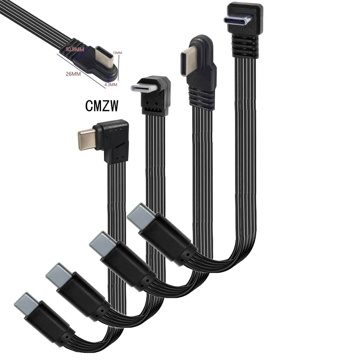 Cable de datos de carga rápida USB 0,5 0,1 M, Cable plano de banda tipo C con ángulo de arriba y abajo, extensor macho/hembra para USB 2,0 - imagen 3