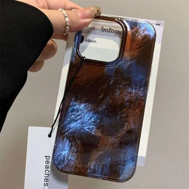 Funda transparente Retro marrón azul degradado para iPhone 17 16 15 14 13 12 11 Pro Max XS XR 16 Plus 16e patrón Vortex cubierta a prueba de golpes - imagen 3