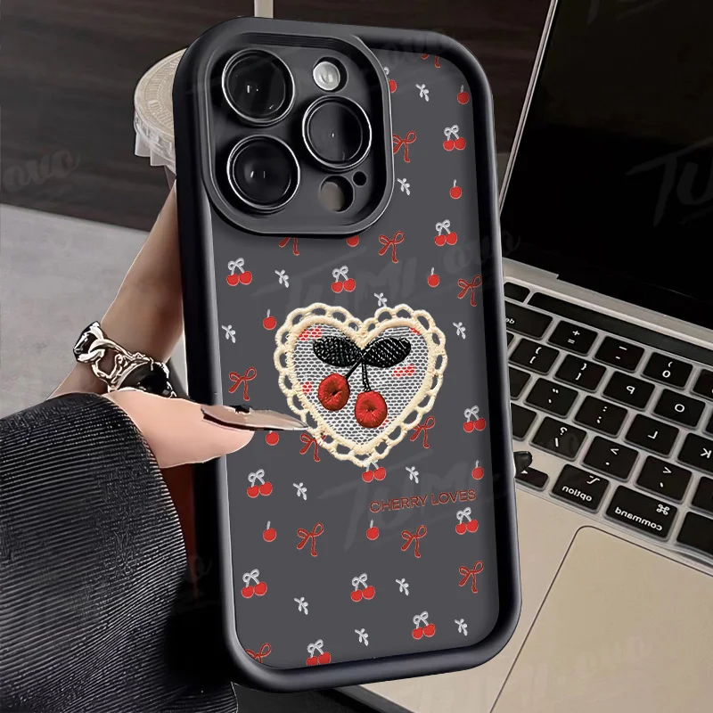 Funda con patrón de lazo de cereza para Xiaomi Redmi Note 14 13 12 11 Pro Plus 5G 12S 11S 10S 10 9 Redmi 14C 13C 12C 12 4G A3 A3X - imagen 3