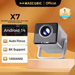 Proyector Magcubic 8K compatible con HD 1080P 1000ANSI X7 con altavoz de 5W Android 14 WiFi6 BT5.4 proyector de cine en casa de vídeo para exteriores