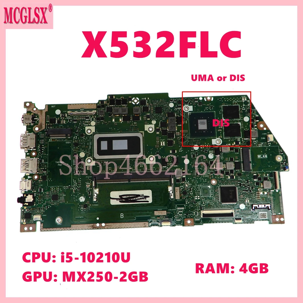 Placa base X532FAC con i5-10210U CPU 4GB/8GB-RAM para For Asus X532FLC X531FLC S531F K531F V531F S532F K532F V532F placa base para ordenador portátil - imagen 2