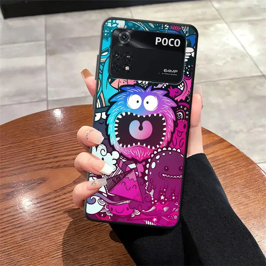 Funda con grafiti monstruo de moda para Xiaomi Poco C71 F1 C75 M5 M3 M4 M7 Pro X3 X4 X5 X7 Pro F3 C50 C40 C61 funda de teléfono suave negra - imagen 4