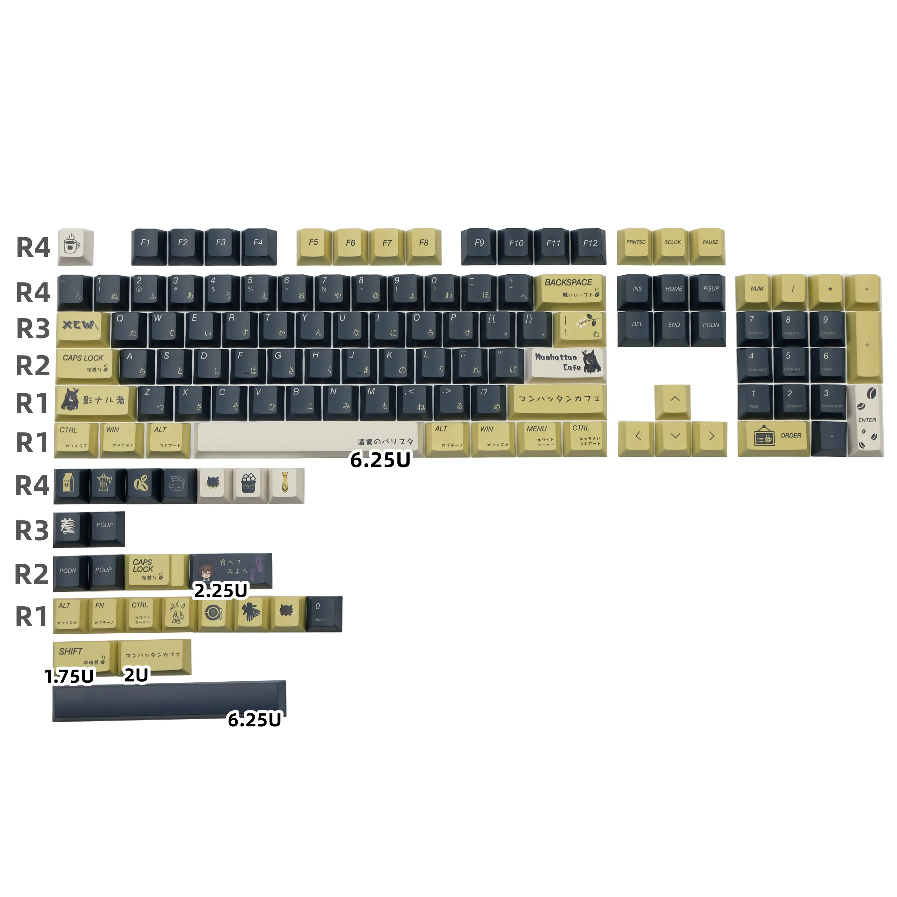 Juego de teclas de gato y café, subcama de tinte de perfil de cereza, casa de té de animación, 128 teclas para interruptor Cherry MX, interruptores TTC Kailh Gateron - imagen 2