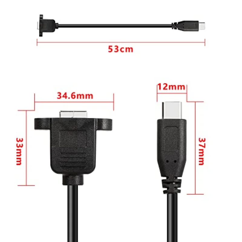 Nku Cable USB C a USB B para impresora, Cable de montaje de Panel de extensión macho a USB B hembra con agujeros de tornillos para PC, impresora portátil - imagen 5