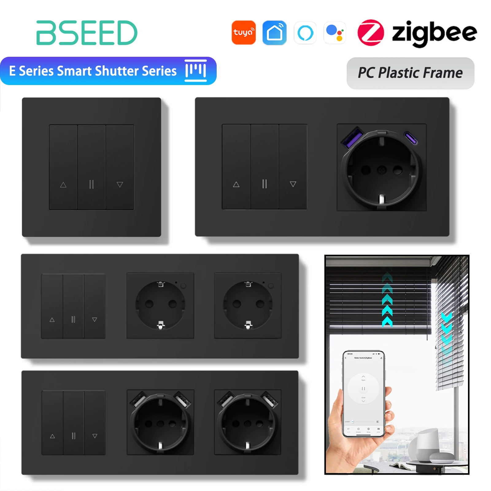 Interruptor de persiana Zigbee inteligente serie BSEED E para persianas eléctricas motorizadas persiana enrollable Tuya Google Home Alexa Control de voz