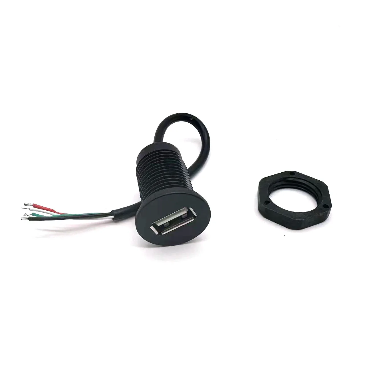 Rosca de instalación M18, toma de corriente hembra USB 2,0, conector de puerto de carga de 2 pines y 4 pines con cable, toma de cargador USB resistente al agua - imagen 4