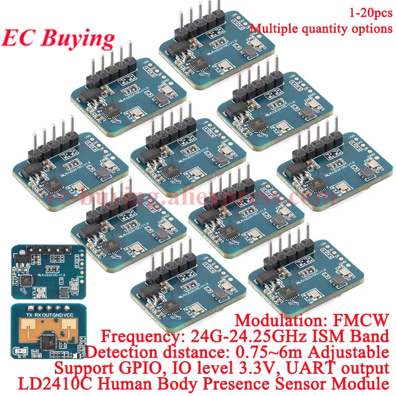 1-20 piezas HLK-LD2410C LD2410C 24G mmWave FMCW milimétrico 5M onda presencia humana estado Sensor de Radar módulo de detección de movimiento 24Ghz - imagen 2