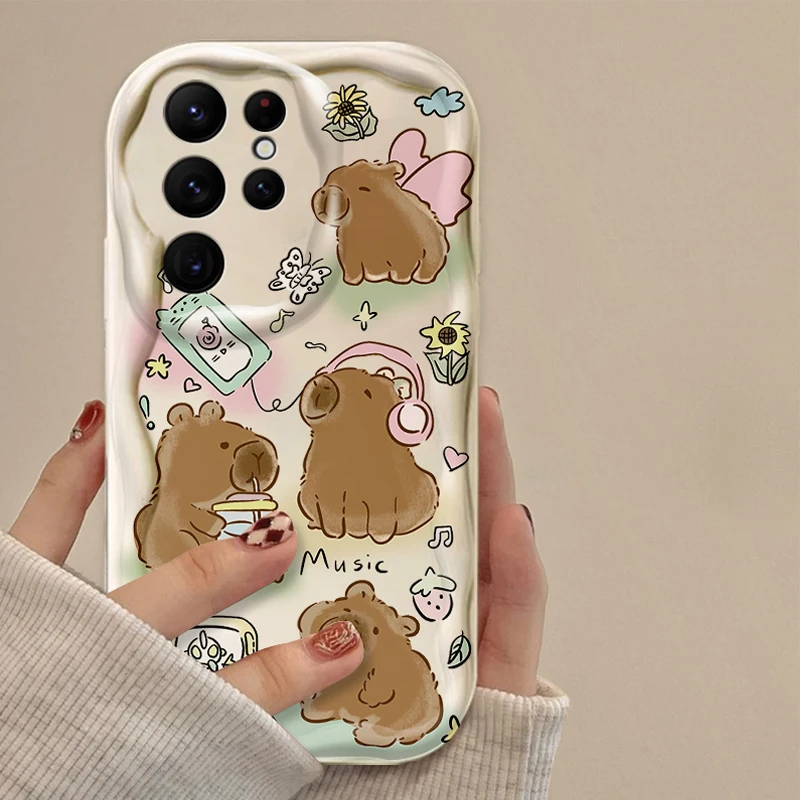Funda con ondas 3D de capibara encantadora de dibujos animados para Samsung Galaxy A54 A34 A24 A14 A13 A53 A33 A73 A23 A52 A52S A32 A22 A12 A51 A71 - imagen 4