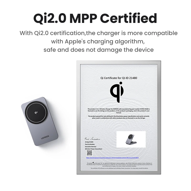 UGREEN-cargador inalámbrico magnético 3 en 1 MFi 15W MAX, soporte de carga Qi2 para iPhone 16 17 Pro Max, cargador rápido MagSafe - imagen 3