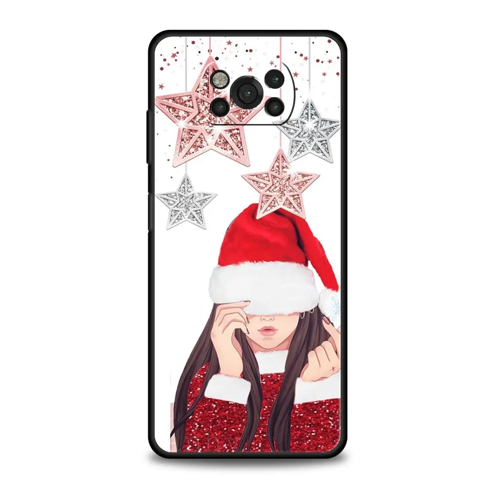Funda de teléfono para Xiaomi Poco X6 X5 X4 Pro 5G X3 NFC F5 F4 M5 M4 M3 F3 GT C51 C50 C55, cubierta negra suave, estampado gráfico de Navidad - imagen 4