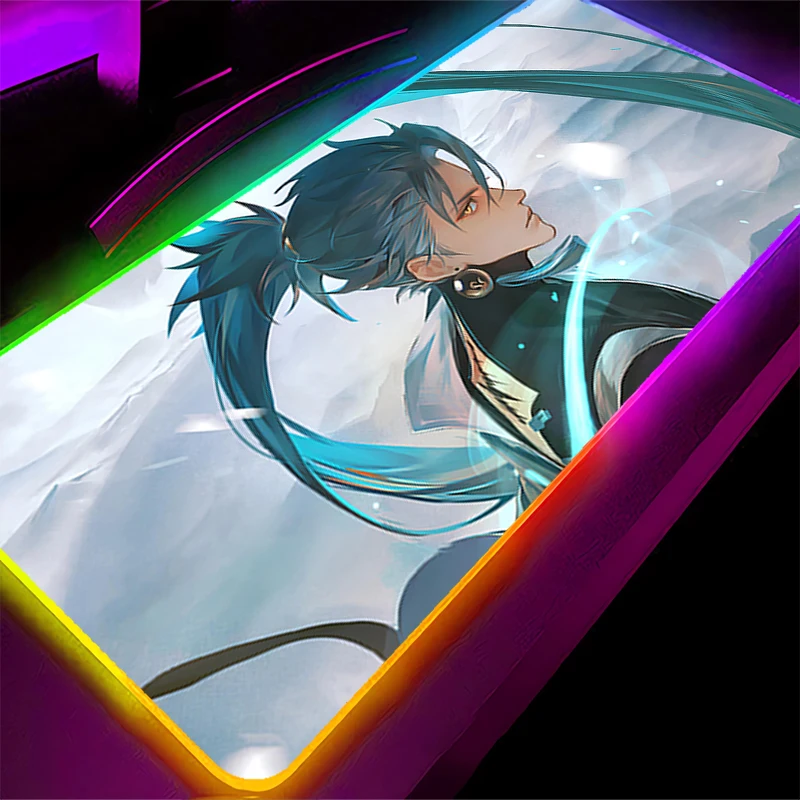 Alfombrilla de ratón LED RGB, alfombrilla para teclado de ordenador portátil, alfombrilla antideslizante para juegos de Anime, accesorios para PC, alfombrilla de ratón Jiyan W-wuthering Waves, alfombrilla de goma para escritorio - imagen 5