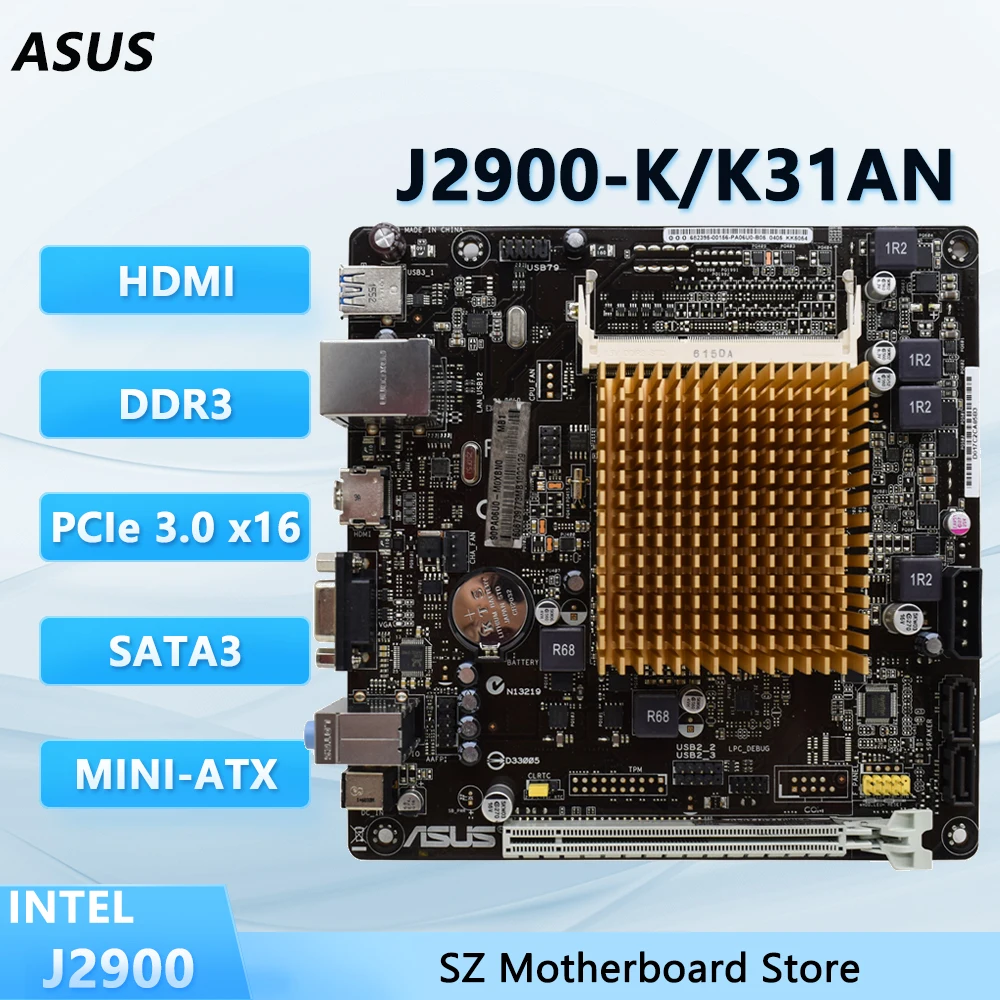 Placa base ASUS J2900-K/K31AN J2900 CPU integrada compatible con PCIE 2,0 SATA 3,0 Gb/s VGA USB 2,0 Mini-ITX