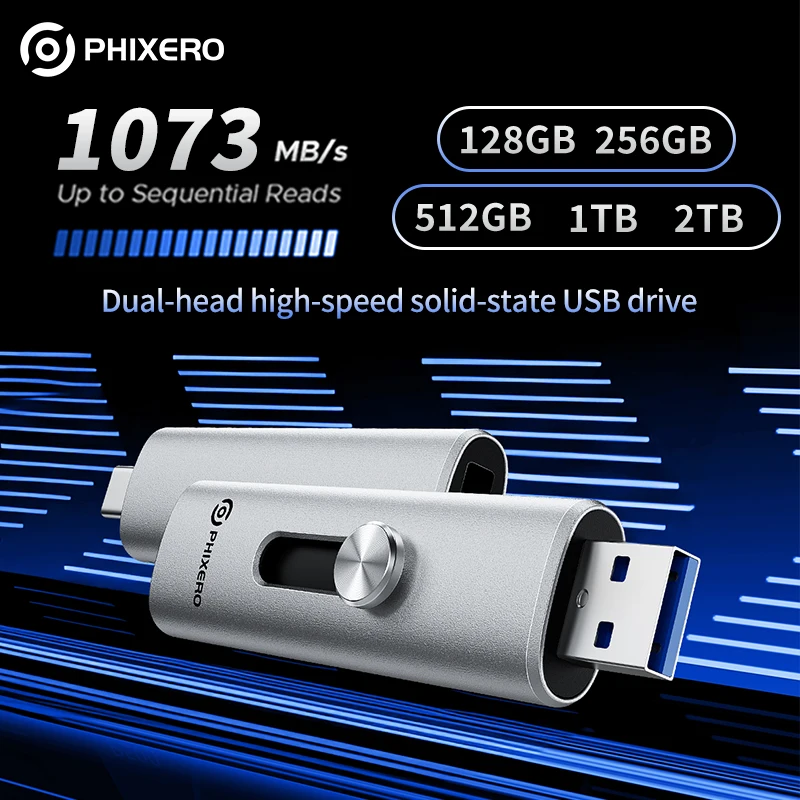 Unidad de pluma de estado sólido portátil PHIXERO 1TB 1073MB/s USB-A tipo C 4K unidad Flash HD 128GB 256GB 512GB 2TB unidad de pluma de estado sólido